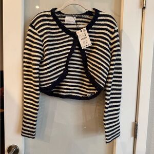 Zara Navy and Cream Striped Women's Shrug